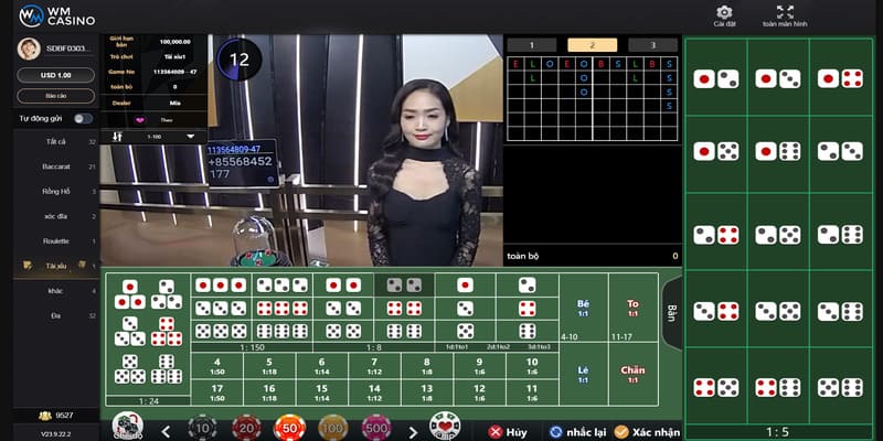 Tài Xỉu WM Casino với nhiều cửa cược ngon ăn